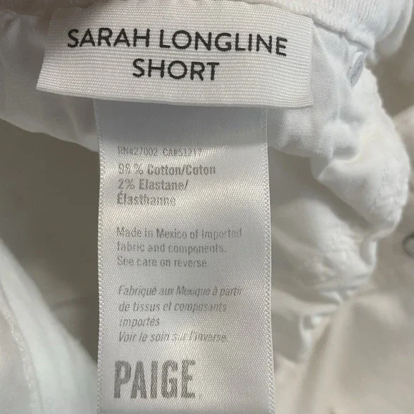 Paige Sarah Longline‎ Denim Shorts Womens 32 White Frayed Distressed Button Fly - Picture 4 of 9